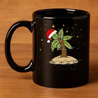 Palm Tree Christmas Light Santa Hawaiian Beach Xmas 11oz C Handle Ceramic Mug