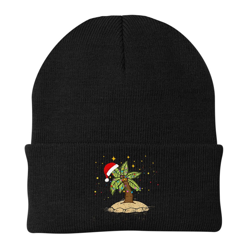 Palm Tree Christmas Light Santa Hawaiian Beach Xmas Beanie