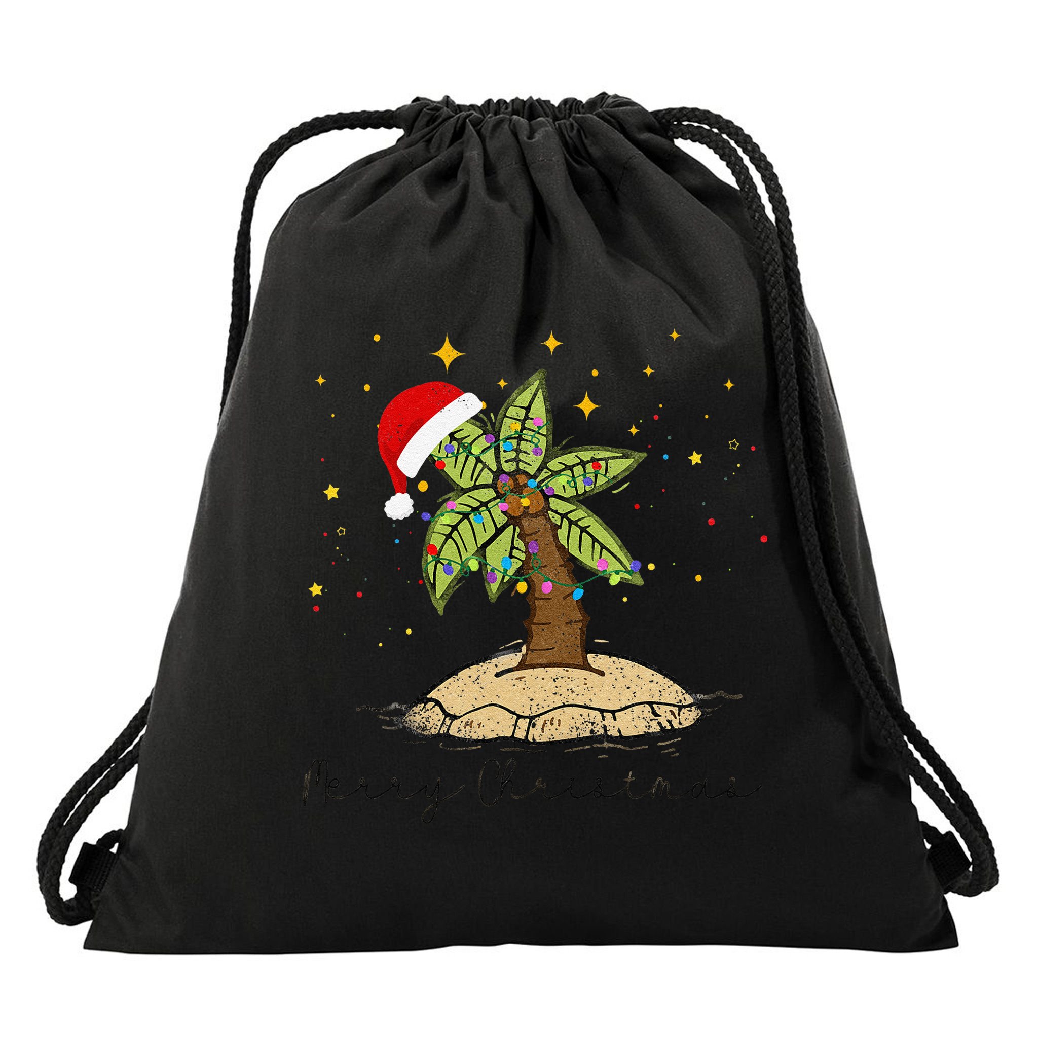 Palm Tree Christmas Light Santa Hawaiian Beach Xmas Drawstring Bag