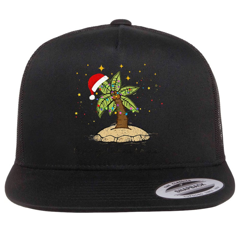 Palm Tree Christmas Light Santa Hawaiian Beach Xmas Flat Bill Trucker Hat