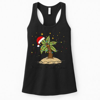 Palm Tree Christmas Light Santa Hawaiian Beach Xmas Womens Tank Top