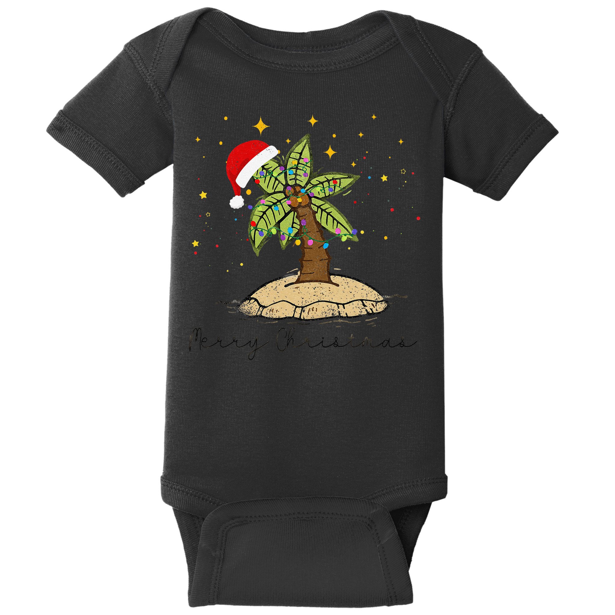 Palm Tree Christmas Light Santa Hawaiian Beach Xmas Baby Bodysuit
