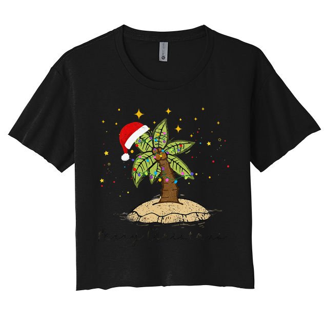 Palm Tree Christmas Light Santa Hawaiian Beach Xmas Crop Top