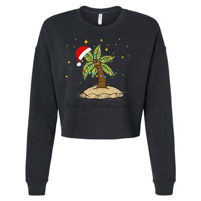 Palm Tree Christmas Light Santa Hawaiian Beach Xmas Cropped Pullover Crew