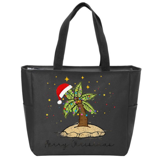 Palm Tree Christmas Light Santa Hawaiian Beach Xmas Zip Tote Bag