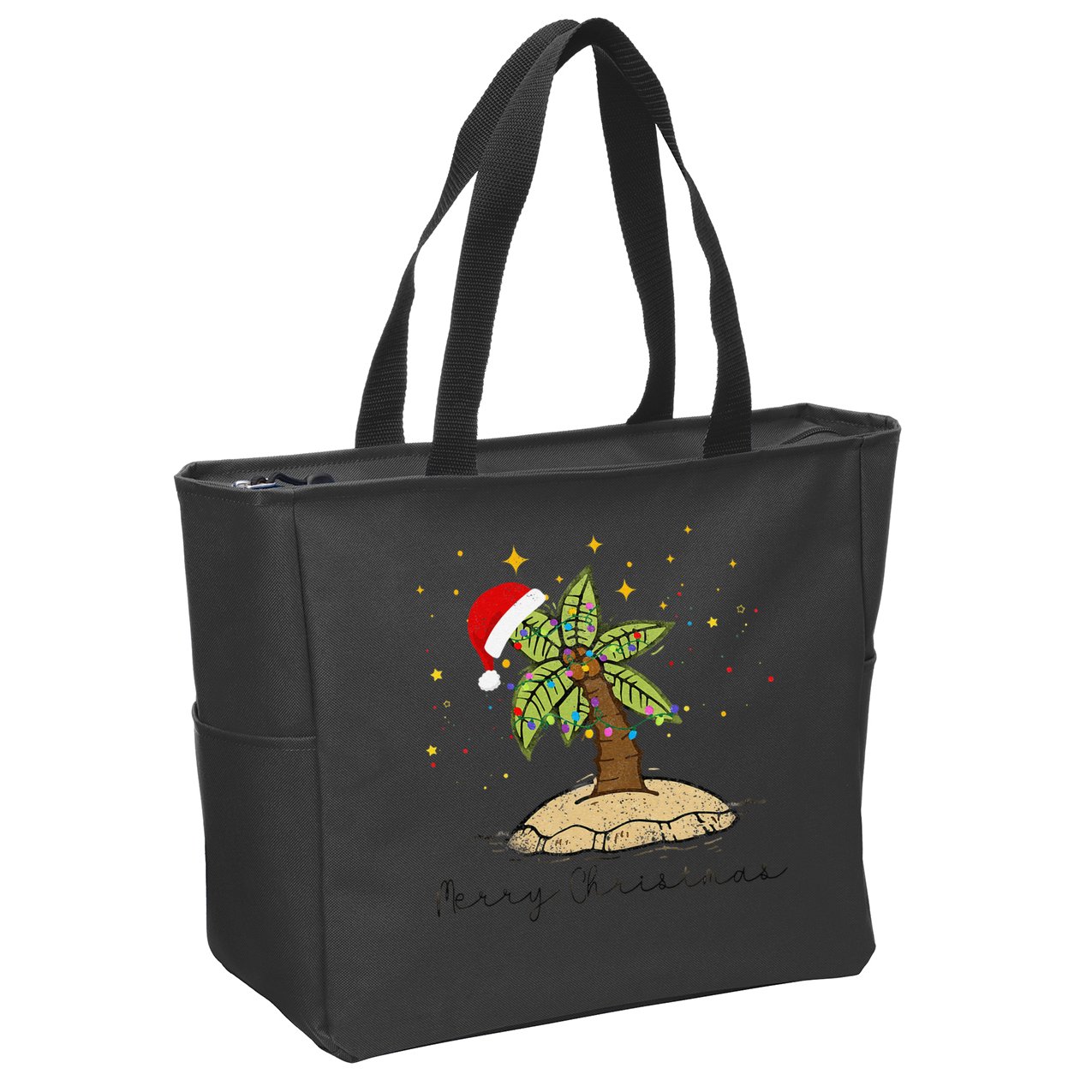 Palm Tree Christmas Light Santa Hawaiian Beach Xmas Zip Tote Bag