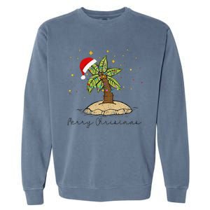 Palm Tree Christmas Light Santa Hawaiian Beach Xmas Garment-Dyed Sweatshirt