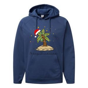 Palm Tree Christmas Light Santa Hawaiian Beach Xmas Performance Fleece Hoodie