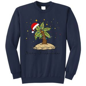 Palm Tree Christmas Light Santa Hawaiian Beach Xmas Sweatshirt