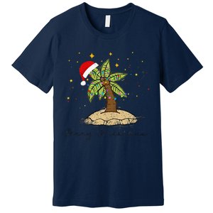 Palm Tree Christmas Light Santa Hawaiian Beach Xmas Premium T-Shirt