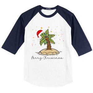 Palm Tree Christmas Light Santa Hawaiian Beach Xmas Baseball Sleeve Shirt