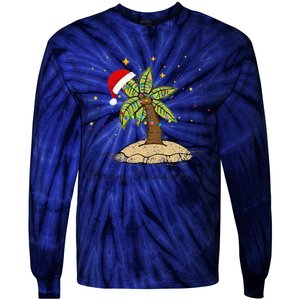 Palm Tree Christmas Light Santa Hawaiian Beach Xmas Tie-Dye Long Sleeve Shirt