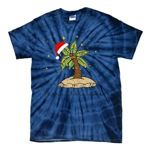 Palm Tree Christmas Light Santa Hawaiian Beach Xmas Tie-Dye T-Shirt