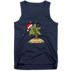 Palm Tree Christmas Light Santa Hawaiian Beach Xmas Tank Top