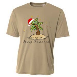 Palm Tree Christmas Light Santa Hawaiian Beach Xmas Cooling Performance Crew T-Shirt