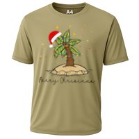 Palm Tree Christmas Light Santa Hawaiian Beach Xmas Cooling Performance Crew T-Shirt