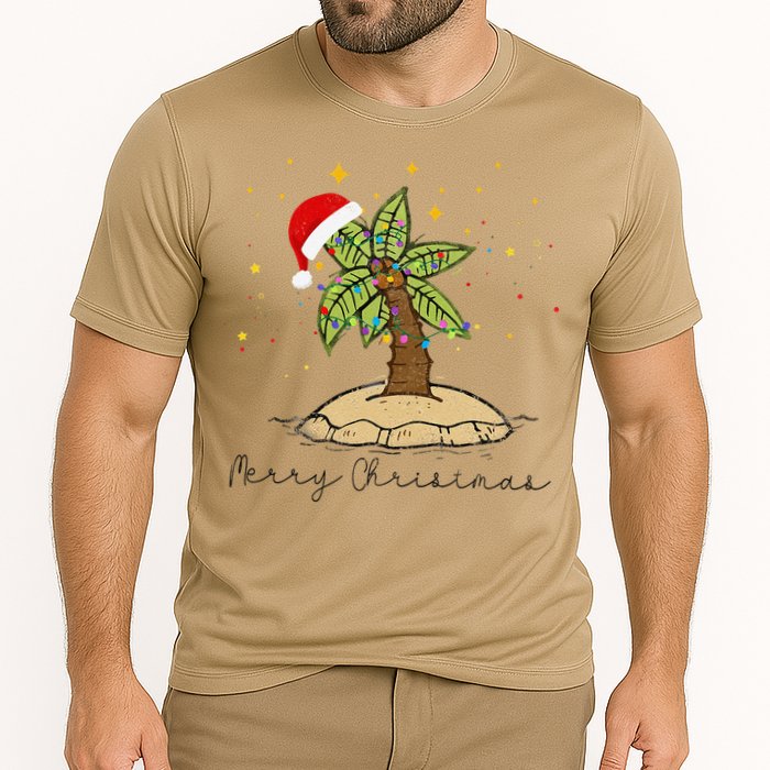 Palm Tree Christmas Light Santa Hawaiian Beach Xmas Cooling Performance Crew T-Shirt