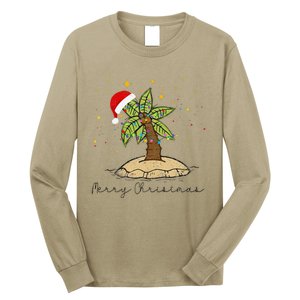 Palm Tree Christmas Light Santa Hawaiian Beach Xmas Long Sleeve Shirt