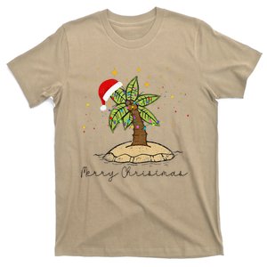 Palm Tree Christmas Light Santa Hawaiian Beach Xmas T-Shirt