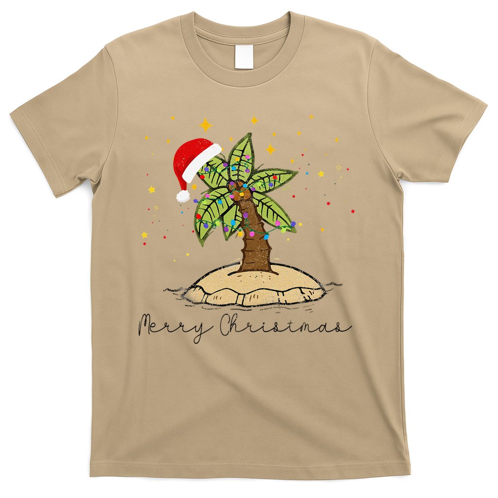 Palm Tree Christmas Light Santa Hawaiian Beach Xmas T-Shirt