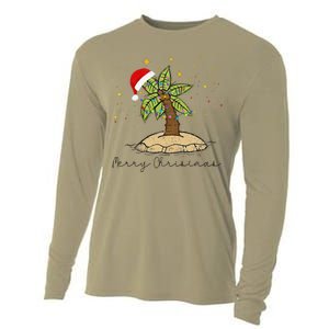 Palm Tree Christmas Light Santa Hawaiian Beach Xmas Cooling Performance Long Sleeve Crew