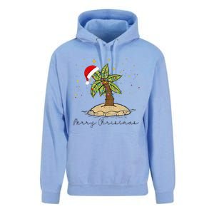 Palm Tree Christmas Light Santa Hawaiian Beach Xmas Unisex Surf Hoodie