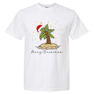 Palm Tree Christmas Light Santa Hawaiian Beach Xmas Garment-Dyed Heavyweight T-Shirt