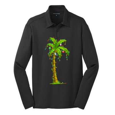 Palm Tree Christmas Lights And Ornats Hawaii Tropical Xmas Meaningful Gift Silk Touch Performance Long Sleeve Polo