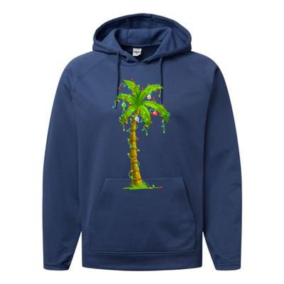 Palm Tree Christmas Lights And Ornats Hawaii Tropical Xmas Meaningful Gift Performance Fleece Hoodie