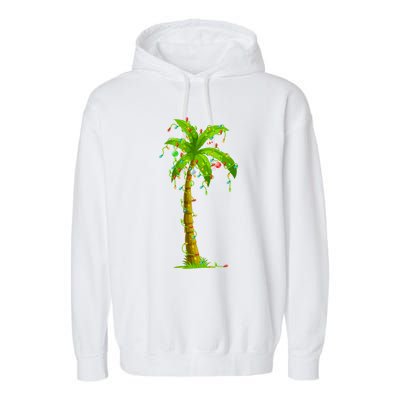 Palm Tree Christmas Lights And Ornats Hawaii Tropical Xmas Meaningful Gift Garment-Dyed Fleece Hoodie