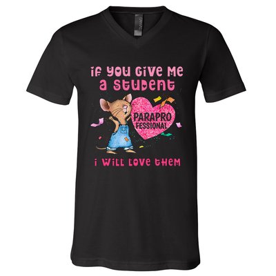 Paraprofessional Teacher Cute Heart Day V-Neck T-Shirt