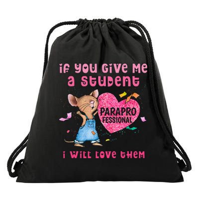 Paraprofessional Teacher Cute Heart Day Drawstring Bag