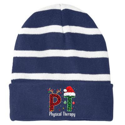 Physical Therapy Christmas Santa Hat Pt Therapist Xmas Striped Beanie with Solid Band