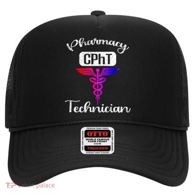 Pharmacy Technician Cpht Tech Pharmacist Gift High Crown Mesh Back Trucker Hat
