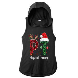 Physical Therapy Christmas santa hat PT Therapist xmas Ladies PosiCharge Tri-Blend Wicking Draft Hoodie Tank