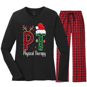 Physical Therapy Christmas santa hat PT Therapist xmas Women's Long Sleeve Flannel Pajama Set 