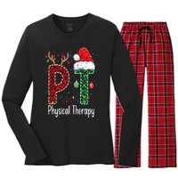 Physical Therapy Christmas santa hat PT Therapist xmas Women's Long Sleeve Flannel Pajama Set 