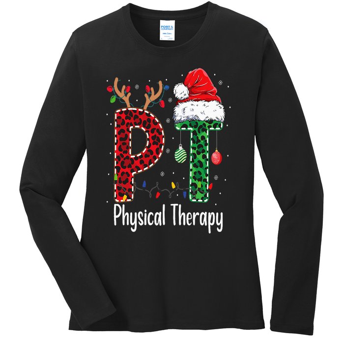 Physical Therapy Christmas santa hat PT Therapist xmas Ladies Long Sleeve Shirt