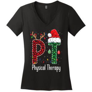 Physical Therapy Christmas santa hat PT Therapist xmas Women's V-Neck T-Shirt