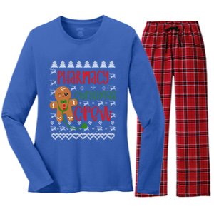 Pharmacy Tech Christmas Gift Pharmacy Crew Gingerbread Funny Gift Women's Long Sleeve Flannel Pajama Set 