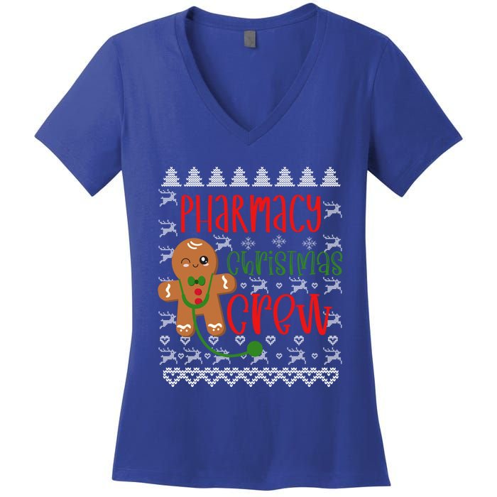 Pharmacy Tech Christmas Gift Pharmacy Crew Gingerbread Funny Gift Women's V-Neck T-Shirt