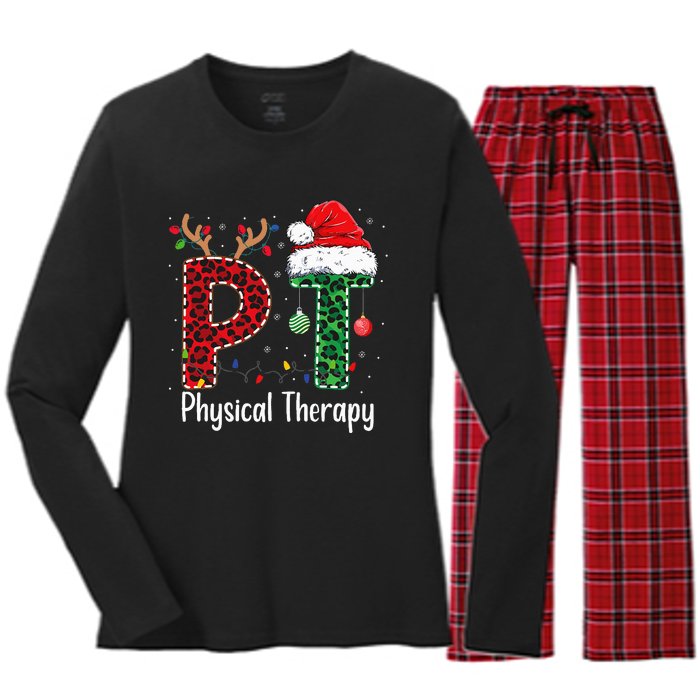 Physical Therapy Christmas santa hat xmas Women's Long Sleeve Flannel Pajama Set 