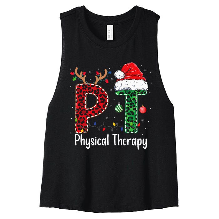 Physical Therapy Christmas santa hat xmas Women's Racerback Cropped Tank