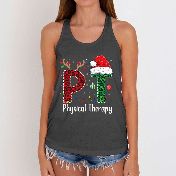 Physical Therapy Christmas santa hat xmas Women's Knotted Racerback Tank