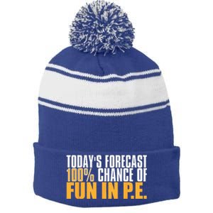 Pe Teacher Cool Educator School Physical Education Stripe Pom Pom Beanie