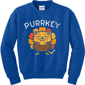 Purrkey Turkey Cat Kitten Funny Thanksgiving Cat Owner Lover Kids Sweatshirt