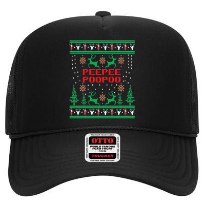 Peepeepoopoo Tacky Christmas Funny Xmas Ugly Sweater High Crown Mesh Back Trucker Hat