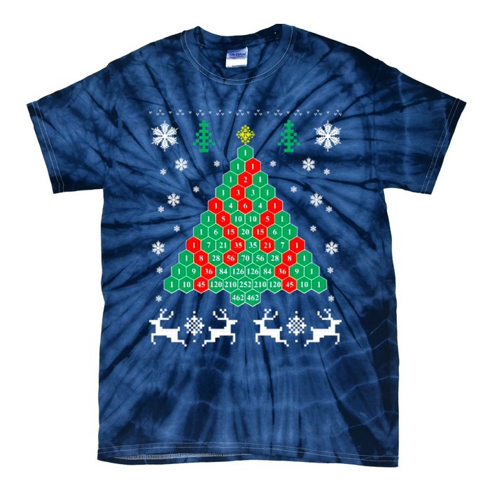 Pascals Triangle Christmas Tree Tie-Dye T-Shirt