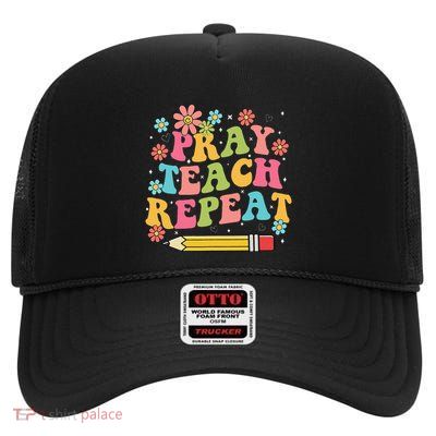 Pray Teach Christian Teacher I Teach Tiny Humans Jesus .Png High Crown Mesh Back Trucker Hat