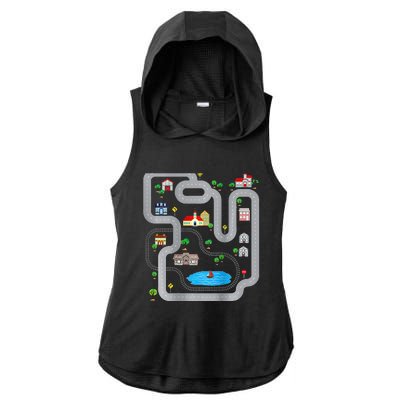 Playmat Train Car Race Track Printed On Back Road Funny Kids Ladies PosiCharge Tri-Blend Wicking Draft Hoodie Tank